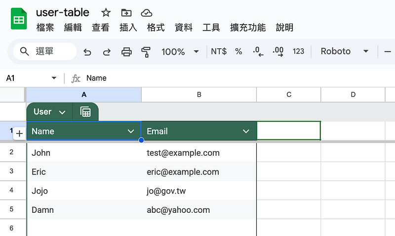 Google Sheets 資料庫
